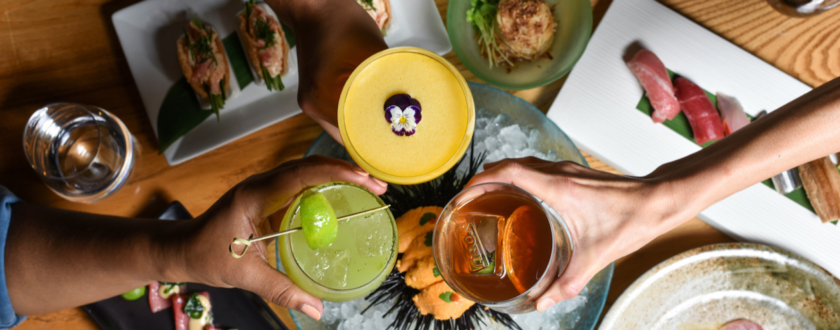 Nobu Downtown Beverages and dishes on display